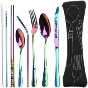 맞춤형 커틀러 세트 박스 포함 휴대용 스푼 포크 젓가락 나이프블랙