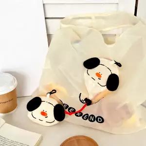 아즈사 강아지 캐릭터 접이식 장바구니 에코백 휴대용 폴딩 쇼핑백