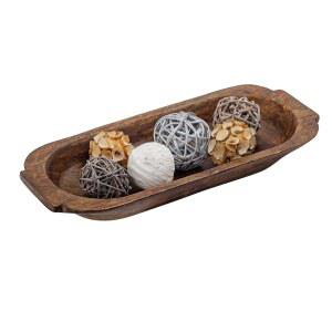 미 크리에이션스 16인치 대형 나무 반죽 그릇 장식, 장식 센터피스 타원형 소박한 식탁용 | 수제 긴 그릇, 추수감사절 크리스마스, 축제 다이닝