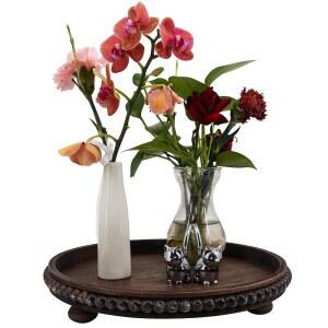 프레임프로 장식 트레이 12인치 원형 나무 구슬 - 거실, 커피 테이블, 주방 또는 농가 디스플레이용 갈색 서빙 라이저