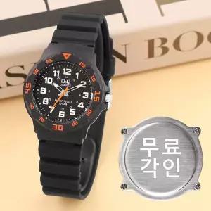 [큐앤큐]무료각인 큐앤큐 VR19J-008Y 학습에 좋은 스포티 베젤 블랙오렌지 어린이 아동 우레탄 시계 d4