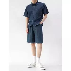 [해리슨옴므]오버핏 반팔 데님셔츠 +데님 버뮤다 팬츠 셋업 WSPC1475_P420349658