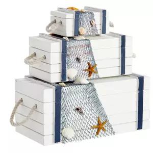 여름 인테리어 해변 우드소품상자 수납함-중형 마린 바다장식 지중해 보물 나무박스