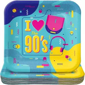 홈 앤 후플라 90년대 파티 용품 - 1990년대 콘 스퀘어 종이 디저트 접시 16명 손님용