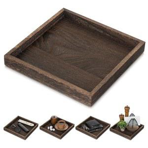 테이블용 하노베 서빙 트레이 장식: 오스만 커피 작은 나무 장식 - 주방 카운터 홈 거실용 농가 사각 센터피스 10인치 브라운