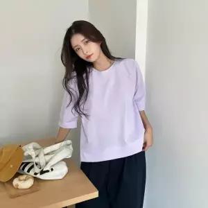 [다잇템] 여자 U넥 래글런 밑단 폴리혼방 언발 반팔티