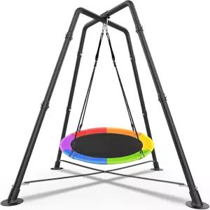 실내외 330LBS용 35인치 접시형 스윙 감각적 세트 금속 스탠드 X자형 프레임 해먹 의자 접지 말뚝 4개 포함