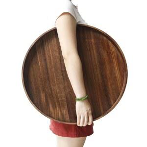 후드프레임 원형 장식 트레이, 손잡이가 있는 초대형 나무 서빙 11.8인치 빈티지 브라운 주방 카운터, 반데하스 장식용 트레이