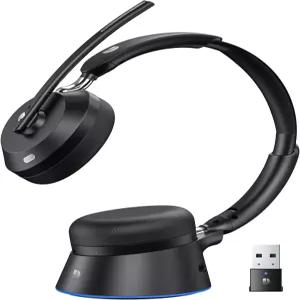 업무용 마이크가 있는 무선 헤드셋 PC용 노이즈 캔슬링 블루투스 콜센터/사무실/가정/PC/노트북/팀/줌용