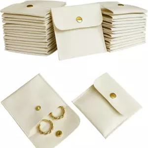 40pcs 베이지 마이크로파이버 주얼리 파우치 버튼 백 8 x 8cm 포장 가방 럭셔리 스몰 페이버백 선물 귀걸이