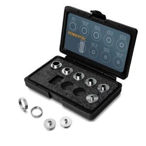 [미국배송] POWERTEC 10피스 라우터 템플릿 가이드 부싱 세트 수납 케이스 U2013이 장착된 포터-케이블 스타일 서브 베이스 플레이트 5/16인치~1인치 목공용 인레이 키트 (71737)