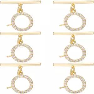 베네크레아트 6세트 리얼 18k 금 도금 큐빅 지르코니아 토글 클라스프 황동 마이크로 클리어 목걸이 팔찌