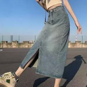 [SBD] 롱치마 트림 데님 청 청치마 롱스커트
