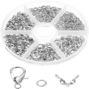 uxcell 570Pcs 주얼리 제작 액세서리 세트 랍스터 발톱 클래스프 오픈 링 크림프 비드 커버 실버
