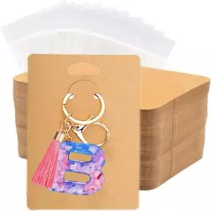 SHOLIFAS 100 세트 열쇠고리 디스플레이 카드 가방 포함 2.7 X4.7 보석 포장 빈 행잉 판매용