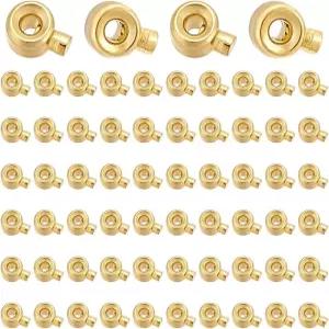 PH PandaHall 60pcs 황동 크림프 비즈 18K 금도금 스토퍼 메탈 참스 주얼리 제작 액세서리 팔찌 목걸이