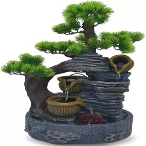 분재나무 캐스케이드 냄비 물레방아가 있는 18인치 탁상용 분수 - 가정이나 사무실에 USB 연결이 가능한