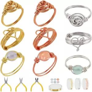 웹베디 와이어 랩드 반지 제작 키트 3색 주얼리 포함된 용품 크리스탈 보석 구슬 12세트 위한 미니 펜치