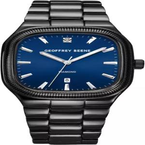 제프리 빈 남성용 스퀘어 메탈 드레스 시계 정품 다이아몬드 액센트 그린 다이얼에 데이트 클래식 쿼츠