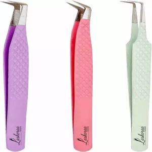 속눈썹 연장용 라쇼라 핀셋 세트 - 3피스 정밀 섬유 팁 다이아몬드 그립 볼륨 L자형 부츠 90도 클래식 및