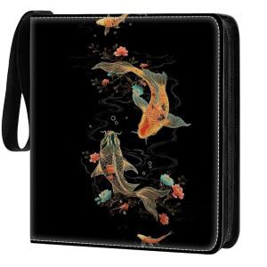 RCZCORN 카드 바인더 900 포켓 50 슬리브 대형 트레이딩 홀더 9 보관 정리함 앨범 케이스 프로텍터 수집가 선물 황금 코이 물고기 수영 아트