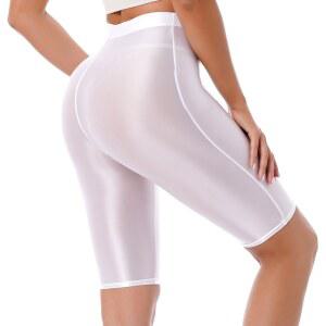 광택 하이 웨이스트 짧은 레깅스 수영복 여성용 수영 트럭 반바지 탄성 허리띠 운동 스포츠 하의