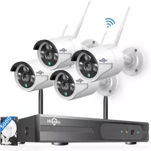 500G 하드 드라이브 Hiseeu 5MP 무선 카메라 시스템 단방향 오디오 4Pcs 실외/실내 WiFi 감시 HD 비디오