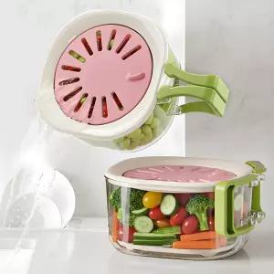 스트레이너가 있는 과일 채소 세척 그릇 냉장고 정리용 베리 상추 보관함 주방 휴대용 소쿠리 뚜껑이 배수