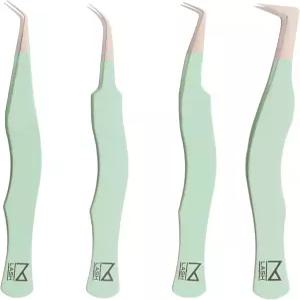 속눈썹 연장용 M LASH 핀셋 4개 세트 - 전문가용 섬유 팁 일본 강철 완벽한 사용을 위한 다이아몬드 그립