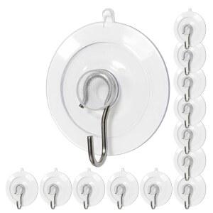 에조스 흡입 컵 후크 12개, 1.77인치 투명 매체 무추적 컵, 스테인리스 스틸 후크로 탈착 가능, 타일, 유리, 창문, 샤워기, 주방, 욕실용