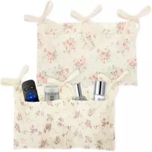 2피스 플로럴 패턴 침대 옆 캐디 포켓 2개 걸이식 보관 정리함 기숙사 방 이층 가방 가정용 전화 리모컨