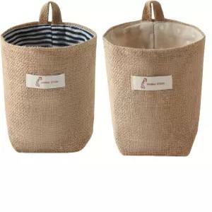 문 벽 머리맡용 세탁 가능한 면 린넨 걸이 정리 가방 보관 포켓 공간 절약 재사용 옷장 정리함 2팩 깊은