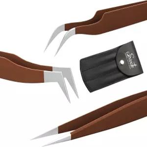 볼륨 솔레이션 및 클래식 속눈썹을 위한 연장용 시보테 핀셋 3팩 초콜릿