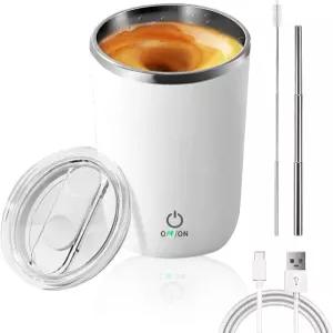 영 셀프 교반 머그컵 12온스 휴대용 전기 믹싱 누수 방지 뚜껑이 있는 스테인리스 여행용 커피 밀크티용