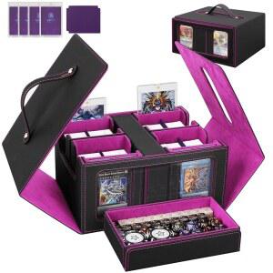 커맨더 디스플레이가 있는 MTG용 UAUZA 카드 덱 박스 5 in 1 보관함 400개 이상의 이중 소매 칸막이가 TCG 카드용 케이스 위 트레이 마그네틱 홀더 블랙 퍼플