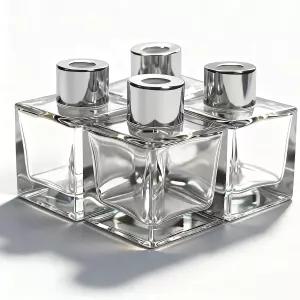 실버 캡이 있는 유리 디퓨저 병 리필 가능한 세트 4-2.5 높이 50ml 1.7온스 작은 정사각형 모양 가정용