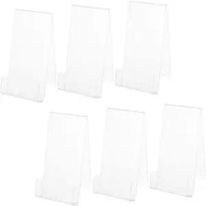 프레티줌 6pcs 투명 아크릴 책 디스플레이 스탠드 이젤 랙 노트북용 사진 아트 홈 오피스 도서관 장식