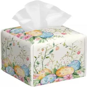 부활절 달걀 티슈 박스 커버 봄 식물 꽃 사각 가죽 홀더 장식용 얼굴 큐브 종이 케이스 정리함 욕실 나이트