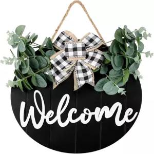 3D 현관문 환영 화환 - 농가 표지판 홈 데코용 세로 오목 줄무늬 나무 블랙 집들이 선물