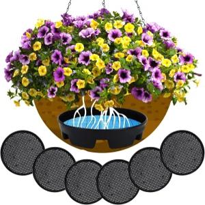 UPINS 보이지 않는 셀프 워터링 플랜터 6세트 삽입 걸이 바구니 드립 팬 식물 접시 트레이 자동 장치 야외