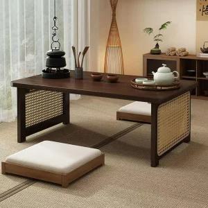 일본식 바닥 테이블 대나무 접이식 커피 휴대용 단단한 나무 거실용 조립품 없음 다다미 티룸 다이닝 침실