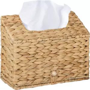 비블룬 직조 티슈 박스 커버 크리넥스 일회용 종이 핸드 타월과 호환되는 워터 히아신스 홀더 엔드 테이블