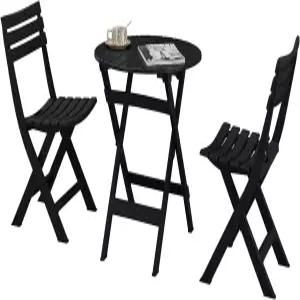 BOOSDEN 비스트로 테이블 및 의자 파티오 세트 3개 접이식 플라스틱 2개 야외 발코니 현관 잔디밭 정원