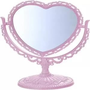 cCHuDE 하트 모양 테이블탑 미러 데스크톱 메이크업 회전 화장품 빈티지 베니티 레트로 양면 귀여운 드레서