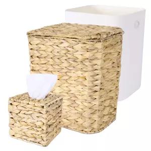 ARQRHTLY 위커 쓰레기통 및 손으로 짠 티슈 박스 커버 뚜껑이 있는 라탄 세트 욕실 침실 주방 거실용 물