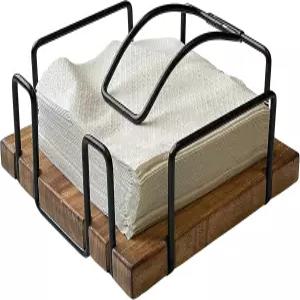 트리벨로 농가 주방용 냅킨 홀더 평평한 빈티지 소박한 견고한 강철 및 식당 장식 나무 베이스 웨이트 암