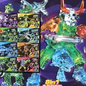 투명 크리스탈 조립 블록 4p 로봇 합체 변신 완구 어린이 창의력 교육용