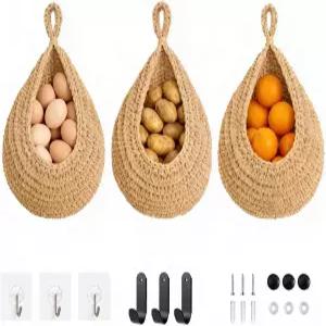 주방용 대형 벽걸이형 과일 및 채소 바구니 16인치×13인치 감자 양파를 정리할 수 있는 손으로 짠 크고