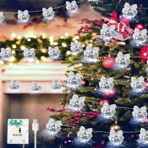 AceList 20 LED 9.8피트 디스코 볼 스트링 라이트 실버 보우 크리스마스 트리 장식 벽난로 창문 계단 또는