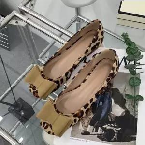 가을 캐주얼 슈즈 레오파드 리본 플랫 유니크 스타일